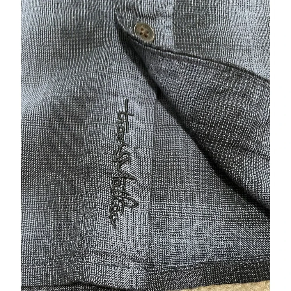 Travis Mathew Button Down Shirt Men Lg Grey Black Plaid Long Sleeve Golf Preppy - Picture 6 of 7